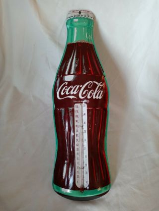 Coca Cola Thermometer Metal Bottle Shaped Sign