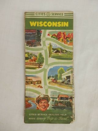 Cities Service Gasoline Road Map Wisconsin 1950 Great Graphics And Color