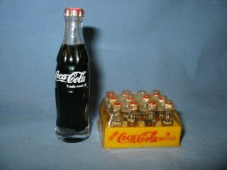 Vintage 24 Mini Toy Coca Cola Mini Coke Bottles Plus Yellow Crate,  3 " Bottle