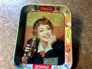 Vintage 1953 Drink Coca - Cola Tray Menu Girl