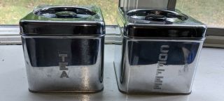 2 Vintage Lincoln Beautyware Chrome Embossed Coffee And Tea Canisters