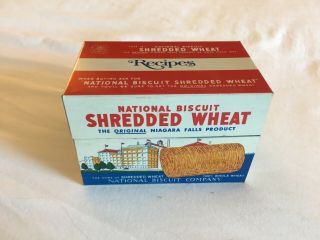 Vintage 1973 Nabisco National Biscuit Shredded Wheat Metal Tin Recipe Box