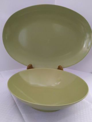 Vintage Lenox Ware Green Melamine Melmac Serving Platter And Bowl