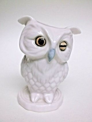 Vintage Winking White Owl Toothpick Holder Or Match Safe Slag Glass Japan