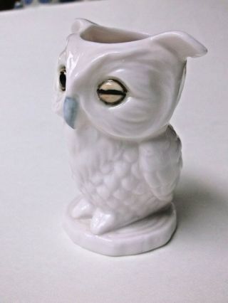 Vintage Winking White Owl Toothpick Holder or Match safe Slag Glass Japan 3
