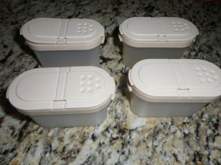 Tupperware 4 Small Spice Shakers 1843 Beige Covers