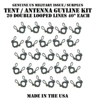 Us Military Tent Tiedown Antenna Guyline Kit 20 Lines 3/16 X 40 " Poly Rope Cord
