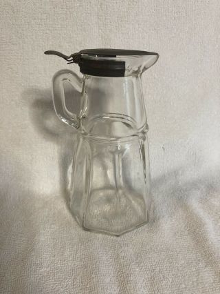 Vintage Glass Syrup Dispenser With Metal Lid
