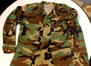 U.  S.  Army Woodland Camouflage Bdu Top Badges Patches Large Regular Spec Forces 2