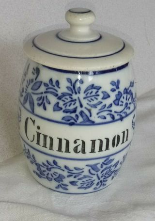 Antique Flow Blue Onion " Cinnamon " Spice Jar/cannister With Lid,  Germany.