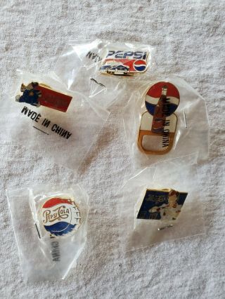 Pepsi Cola Lapel Pins.  4 Lapel Pins,  1 Lapel Eye Glass Holder In Wrappers