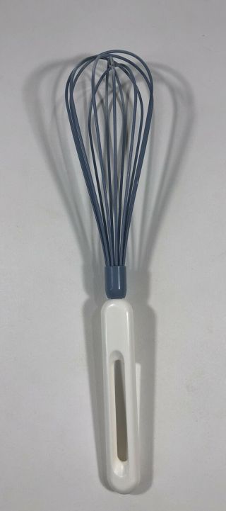 Vintage Bonny Whisk Whip Utensil Blue Nylon White Hard Plastic Handle Wired Usa