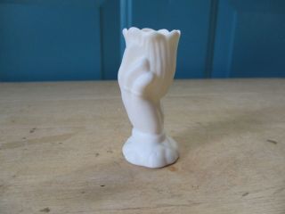 Small Vintage Off White Ceramic Toothpick Holder Hand Holding A Flower