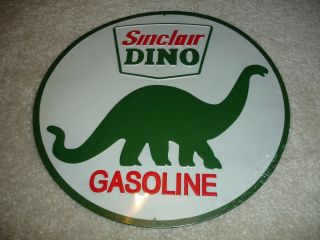 Dino Sinclair Gasoline 12” Round Metal Sign Auto Shop Garage Gas Station