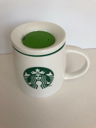 Nwot Starbucks 2011 White Ceramic Coffee Travel Mug Logo Green Silicon Sip Lid
