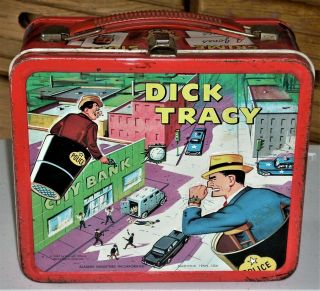 1967 Aladdin Dick Tracy Metal Lunchbox W/ Thermos