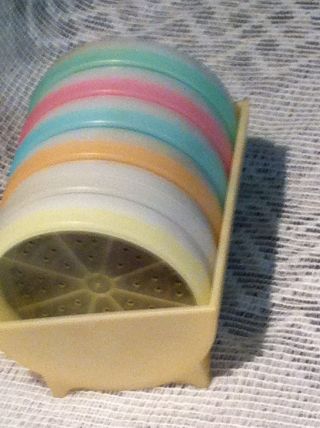 Vintage Tupperware,  Set Of 6 Coasters With Caddy 566,  Very Good