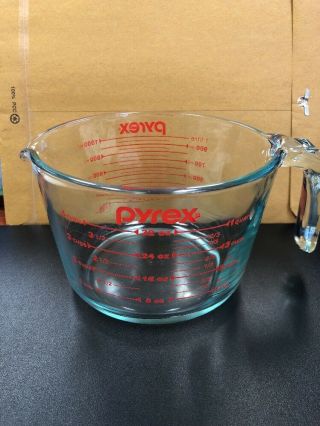 Pyrex Green Tint Clear Glass Red Letter 4 Cup Measuring 1 Quart