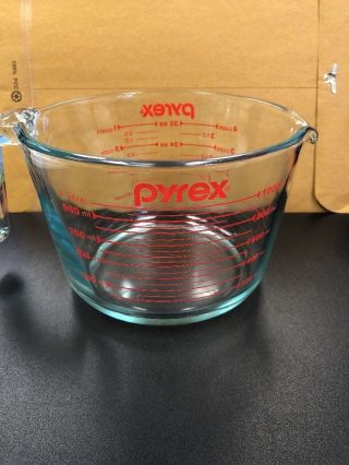 Pyrex Green Tint Clear Glass Red Letter 4 Cup Measuring 1 Quart 3
