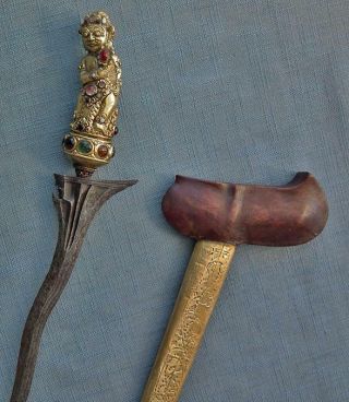 Antique Indonesian Dagger Sword Keris Kris Gold Gilt Balinese Courtly Bayu Hilt