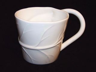 Collectible Starbucks White Porcelain Coffee Mug Embossed Leaves Stem Handle