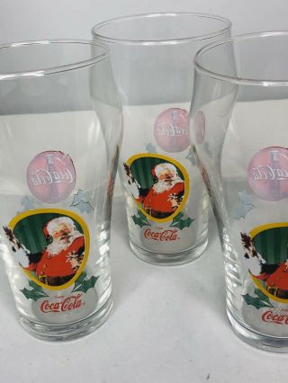 3 Coca Cola Happy Holidays Santa Claus Glass Cup Holiday Christmas.