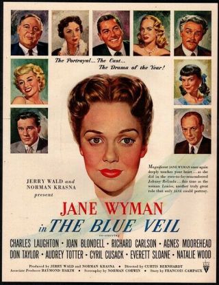 1951 The Blue Veil - Starring Jane Wyman - Charles Laughton Vintage Movie Ad