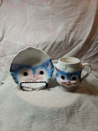 Lefton Miss Priss Kitty 3553 Cup & Saucer Adorable