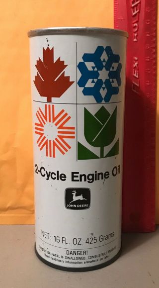 Vintage John Deere Snowmobile Chainsaw 2 Cycle Oil 16 Ounce,  Metal Can