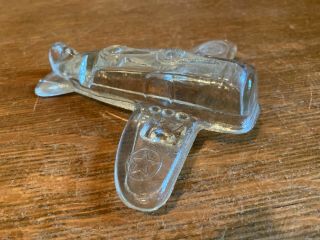 Vintage Clear Glass Airplane Candy Container - Army Bomber 15 P 7 -