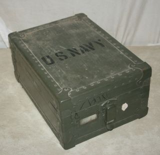 Vintage O.  D.  Green Wood/metal Trim Divided U.  S.  Navy Box