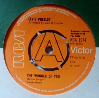 Rare Promo Elvis Presley The Wonder Of You 7 " Single Uk 1970 Rca Promo Rare
