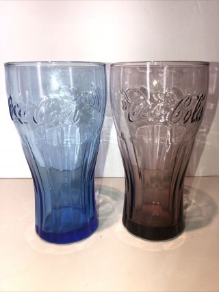 2 Vintage - Coca Cola - Blue Glass - Cobalt Blue - Amber - Coke Glass - 6 "