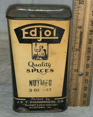 Antique Edjol Nutmeg Spice Tin Litho Can Allentown Pa Vintage Country Store Old