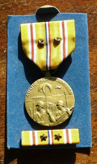 Vintage Asiatic Pacific Campaign Service Medal & Ribbon W/service Stars Wwii