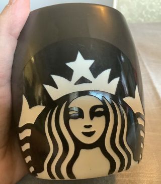 Starbucks 2011 Mermaid Siren Logo Barrel Shape Black Coffee Mug 14 Oz