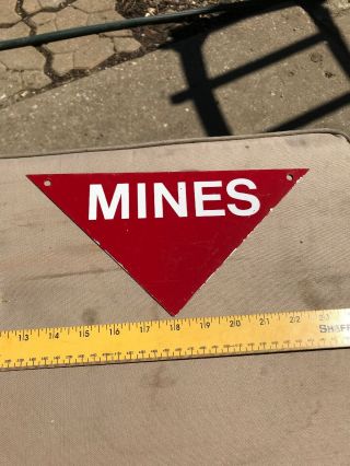 Vintage Us Military Metal Mines Sign