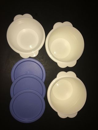 Tupperware Set Of 3 One Touch Containers 2 2513 & 1 2514 White W Blue Seals