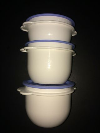 Tupperware Set of 3 One Touch Containers 2 2513 & 1 2514 White w Blue Seals 2