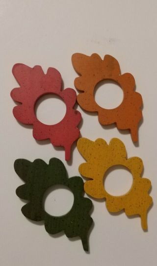 Set Of 4 Autumn Leaf Napkin Rings Fall Colors Thanksgiving Table Setting Wooden