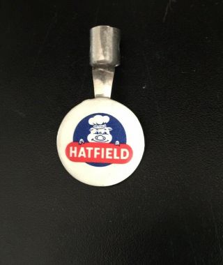 Vintage Hatfield Meats Advertising Pencil Clip / Pocket Clip Piggy W/ Hat