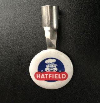 Vintage Hatfield Meats Advertising Pencil Clip / Pocket Clip Piggy W/ Hat 3