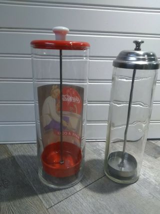 Vintage Coca - Cola Glass Straw Holder Dispenser HAVE A COKE 80s w/extra dispenser 2
