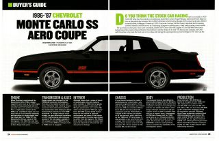 1986 - 1987 Chevrolet Monte Carlo Ss Aero Coupe 6 - Page Buyers Guide Article / Ad
