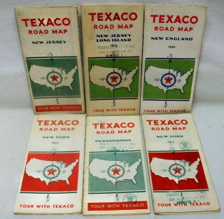 6 1933 - Vintage Texaco Road Maps: Pennsylvania,  England,  York Jersey