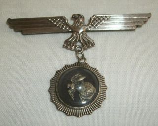Vintage Sterling Silver Eagle Pin Brooch With Floating Usmc Insignia Sweetheart