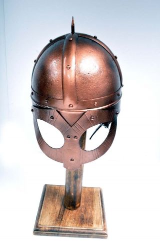 Viking Spiked Steel Bronze Finish Helmet,  Leather Lined &strapped Adult Size.