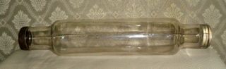 Vintage Clear Glass Rolling Pin With Screw On Cap 14 " Baking Kitchen Cookies