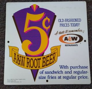 Very Rare Vintage A & W Root Beer Drive - In Restaurant " Five Cents " Poster Sign
