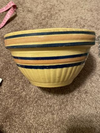 Vintage Stoneware Mixing Bowl - Yellow Ware Blue Orange Stripes
